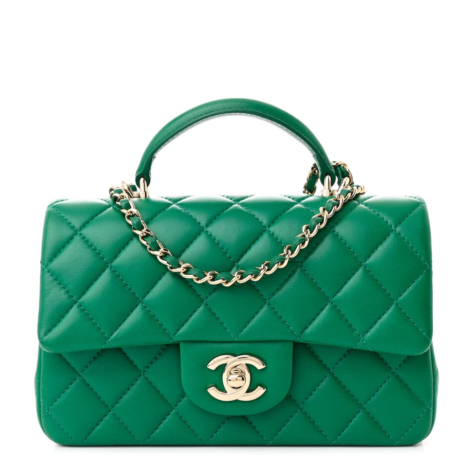 Chanel Lambskin Quilted Mini Top Handle Rectangular Flap Green 1 of 11