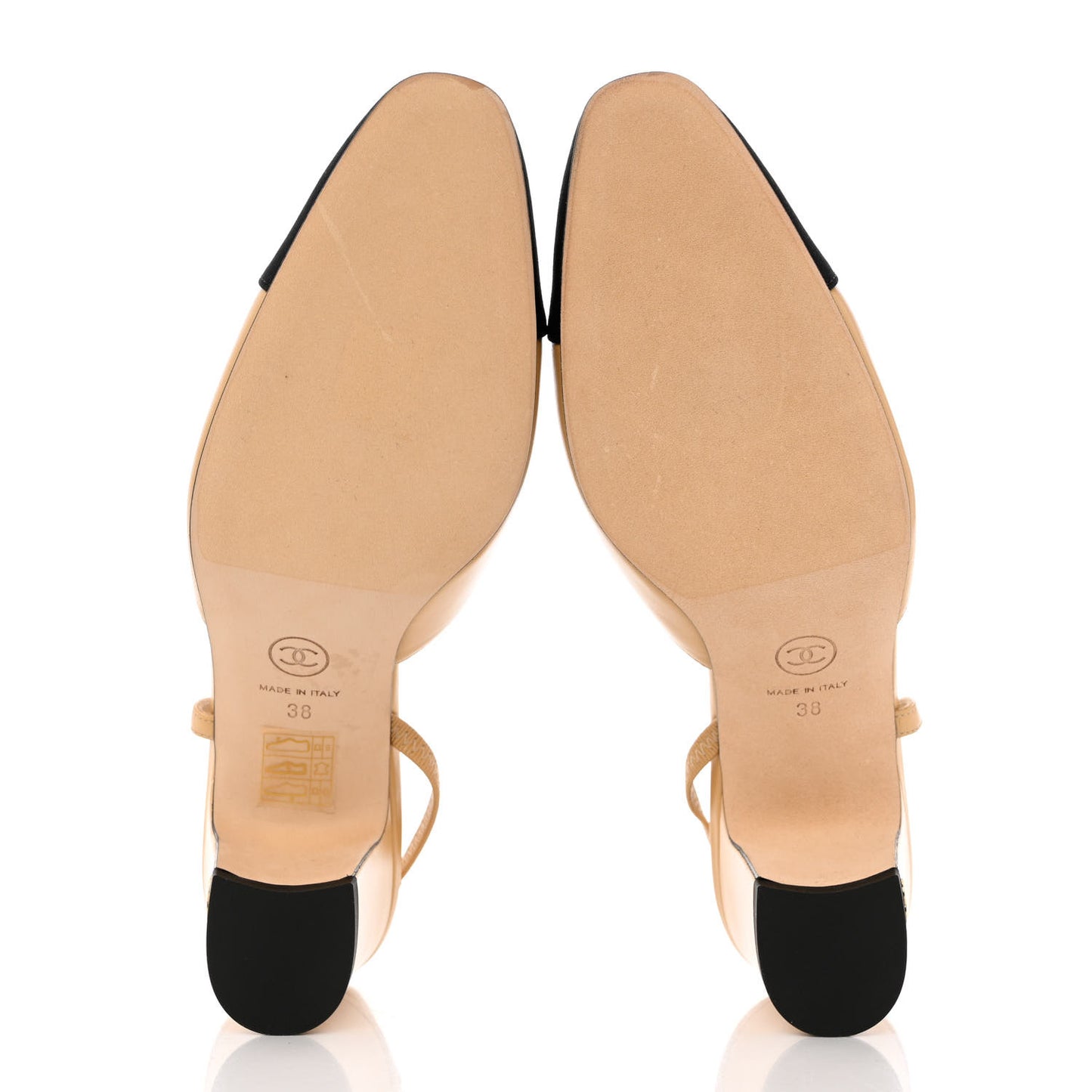 Goatskin Grosgrain Cap Toe CC Slingback Pumps 38 Beige Black