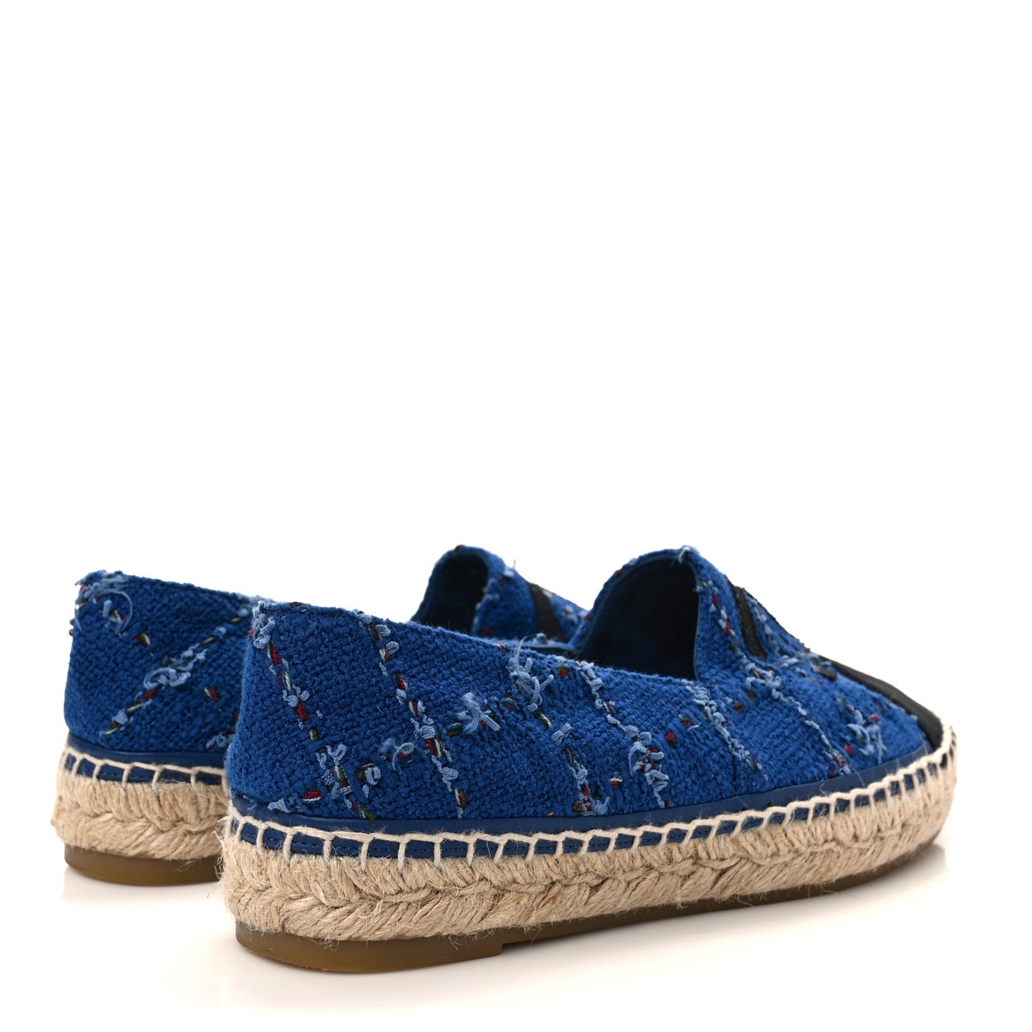 Tweed Grosgrain CC Espadrilles 39 Light Blue Green Black