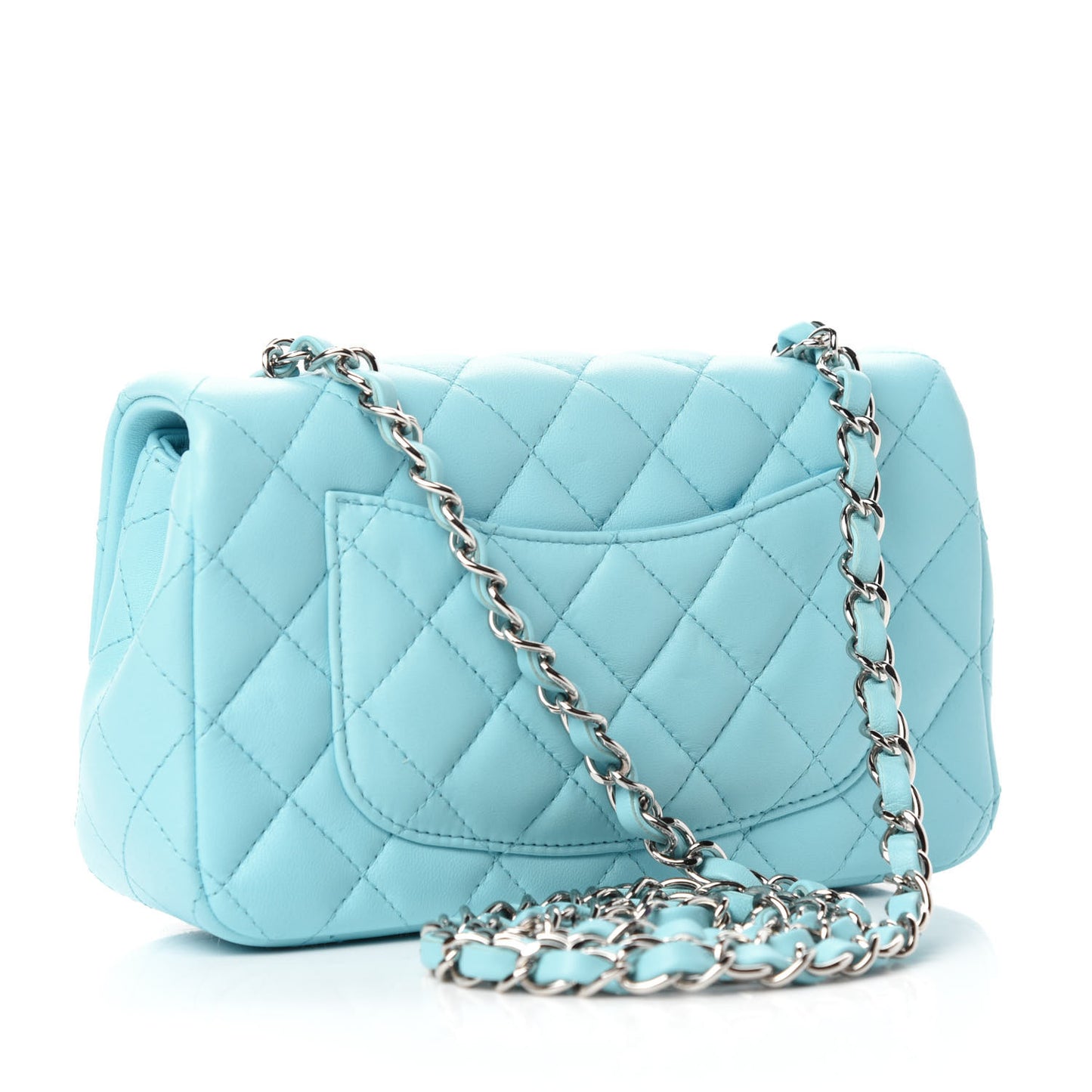Lambskin Quilted Mini Rectangular Flap Neon Blue