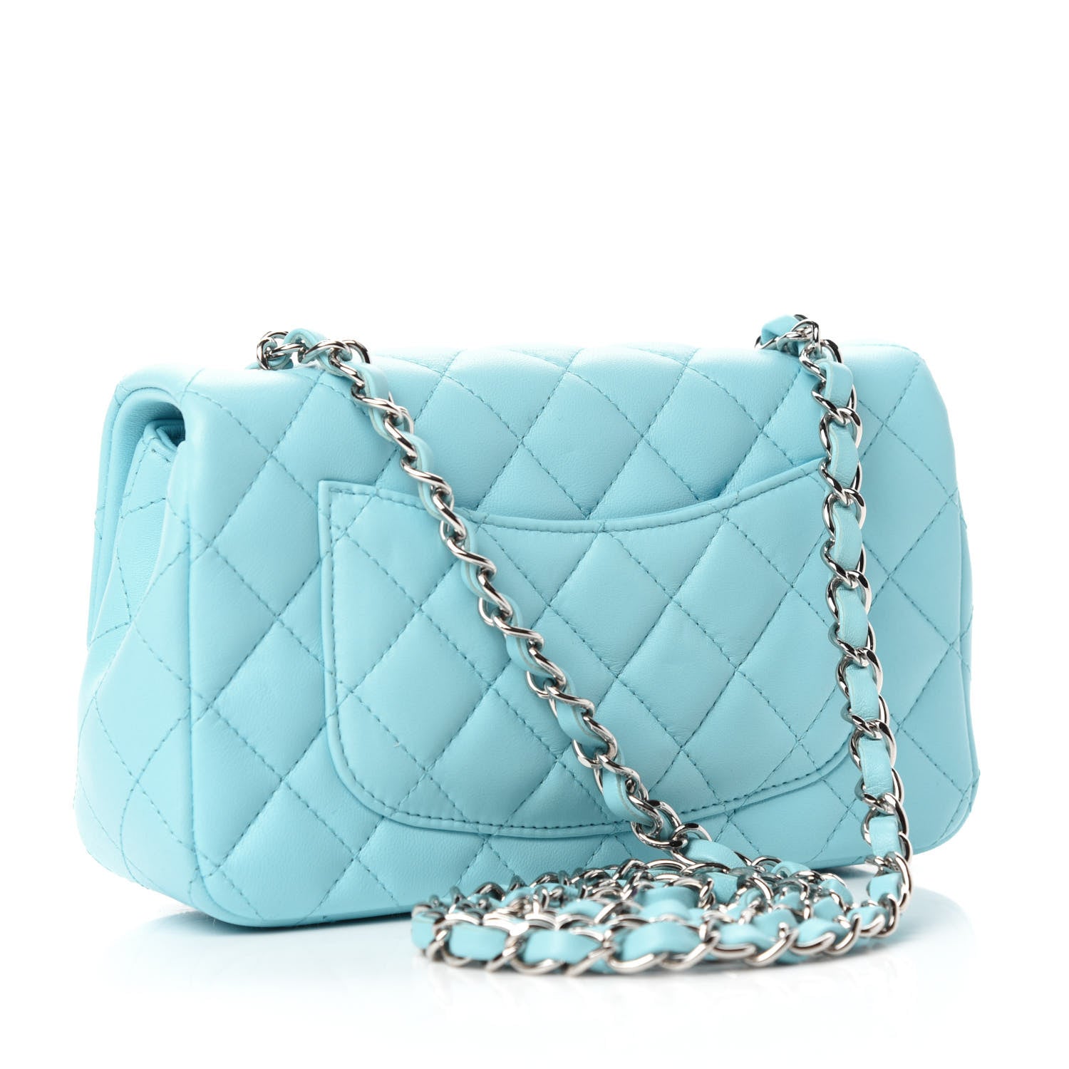 Chanel Lambskin Quilted Mini Rectangular Flap Neon Blue 3 of 11