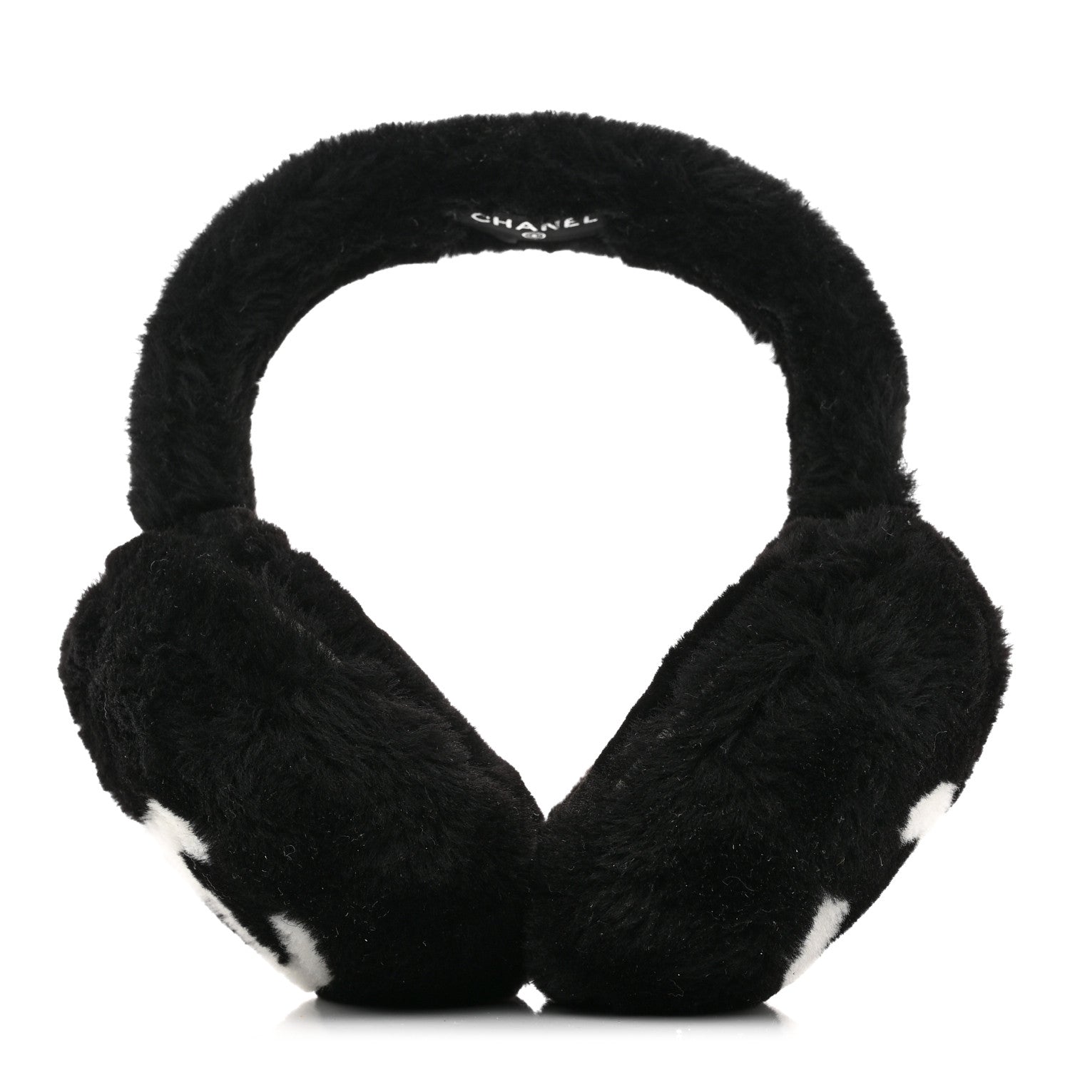 Chanel Shearling CC Ear Muffs Black White 1 of 6