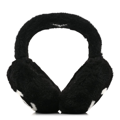 Chanel Shearling CC Ear Muffs Black White 1 of 6