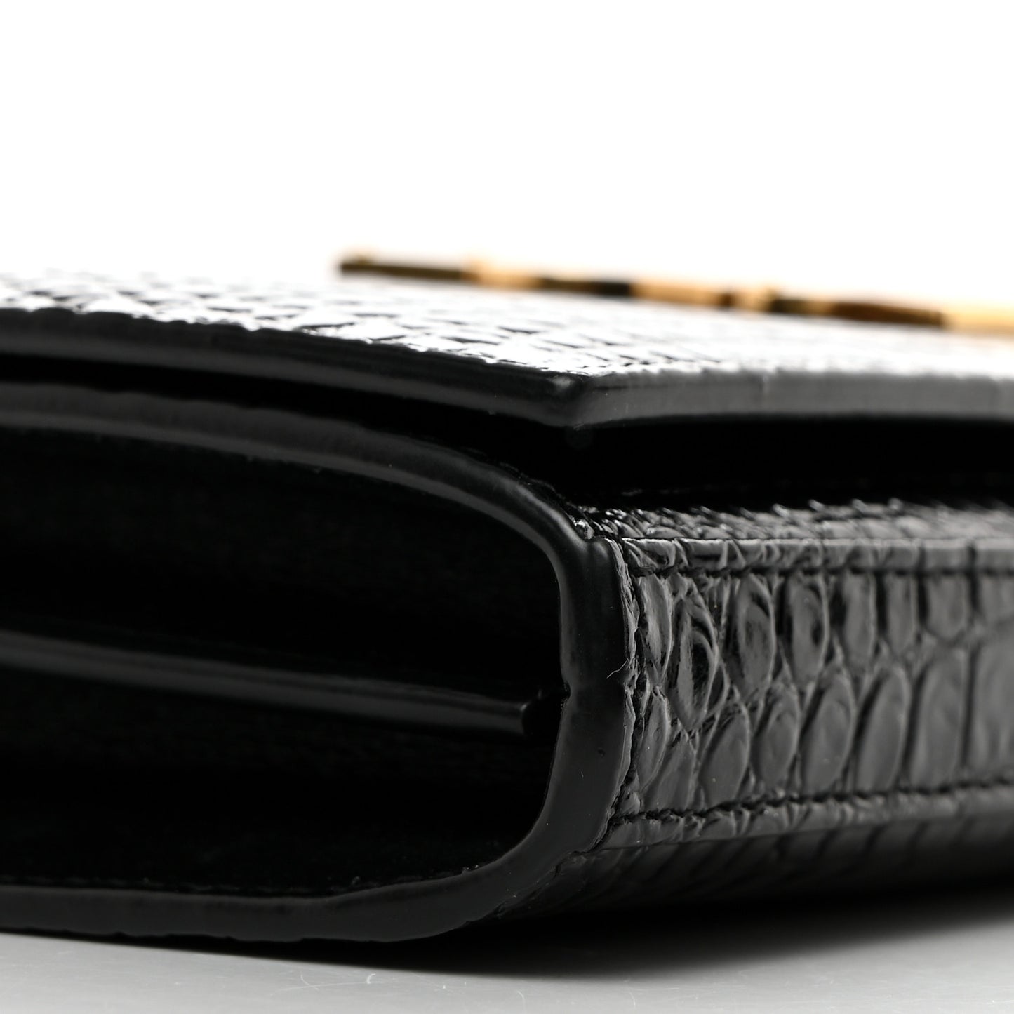Calfskin Crocodile Embossed Cassandre Wallet On Chain WOC Black