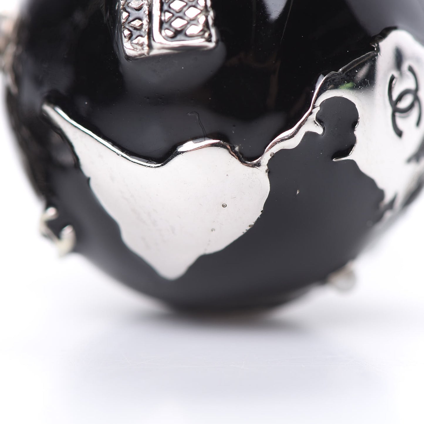 Camellia CC Globe Drop Pendant Necklace Black Silver