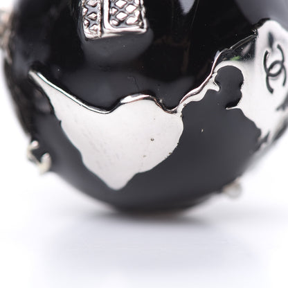 Chanel Camellia CC Globe Drop Pendant Necklace Black Silver 5 of 7