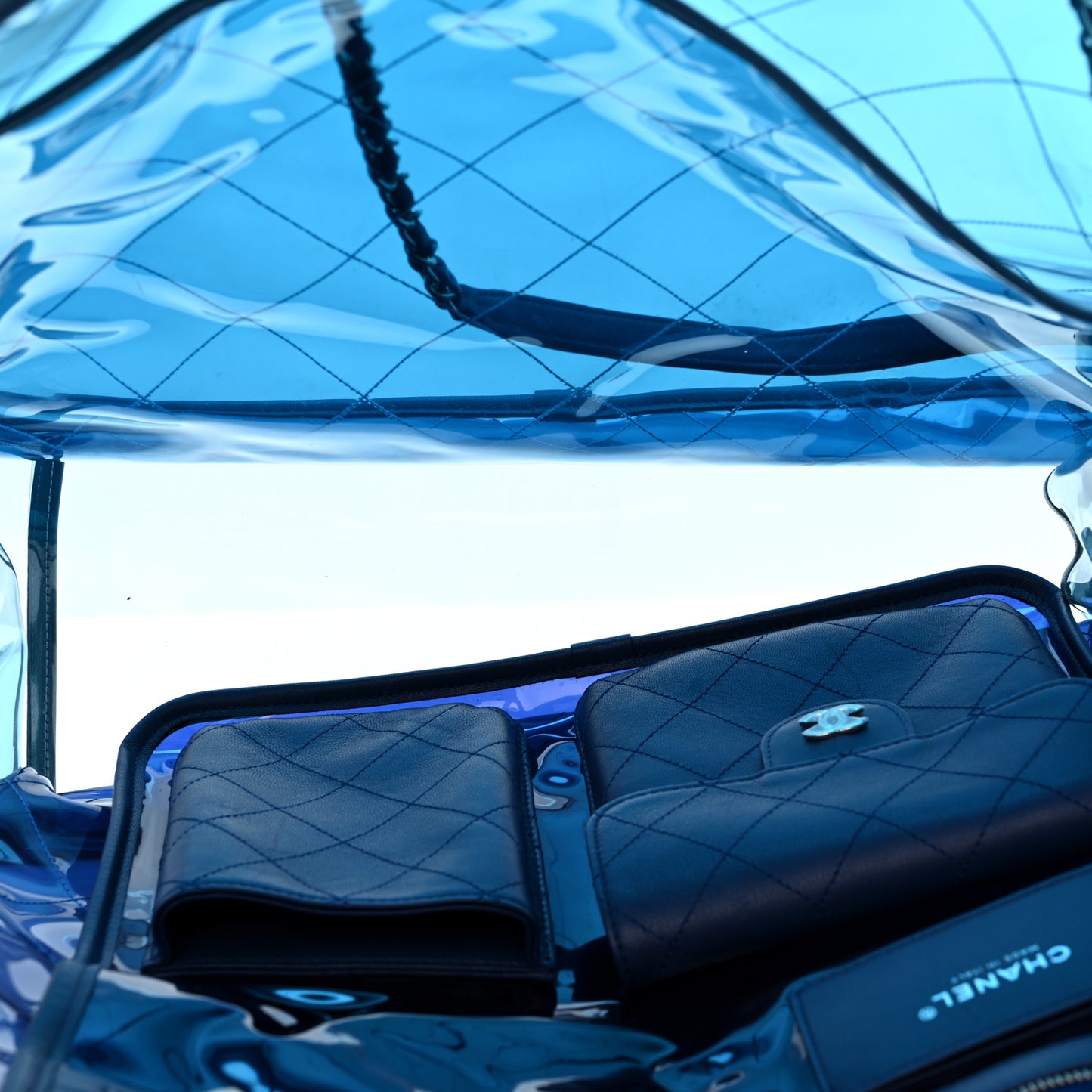 Lambskin PVC Quilted Large Coco Splash Shopping Bag Blue Dark Blue