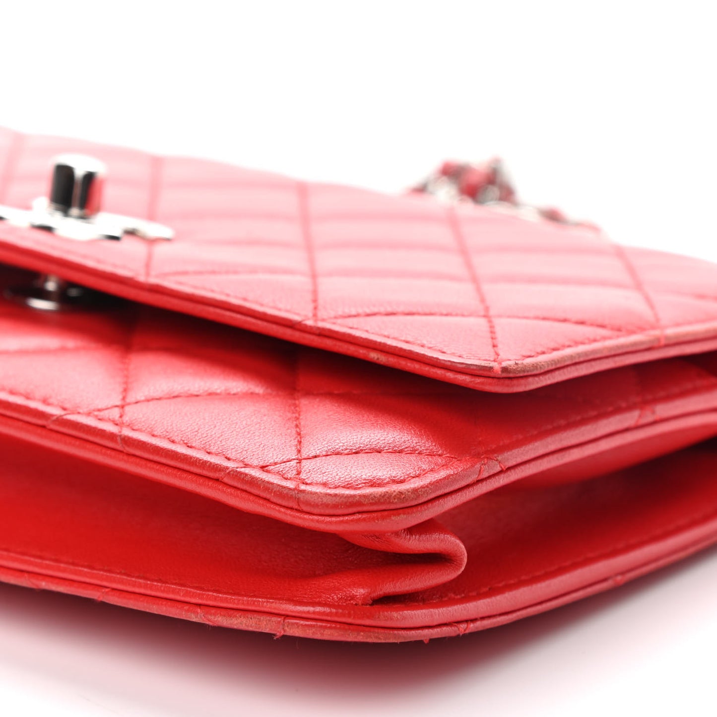 Lambskin Quilted Trendy CC Wallet On Chain WOC Red