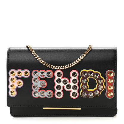 Fendi Vitello Liberty Fun Fair Metal Studded Tube Wallet on Chain Black Multicolor 1 of 10