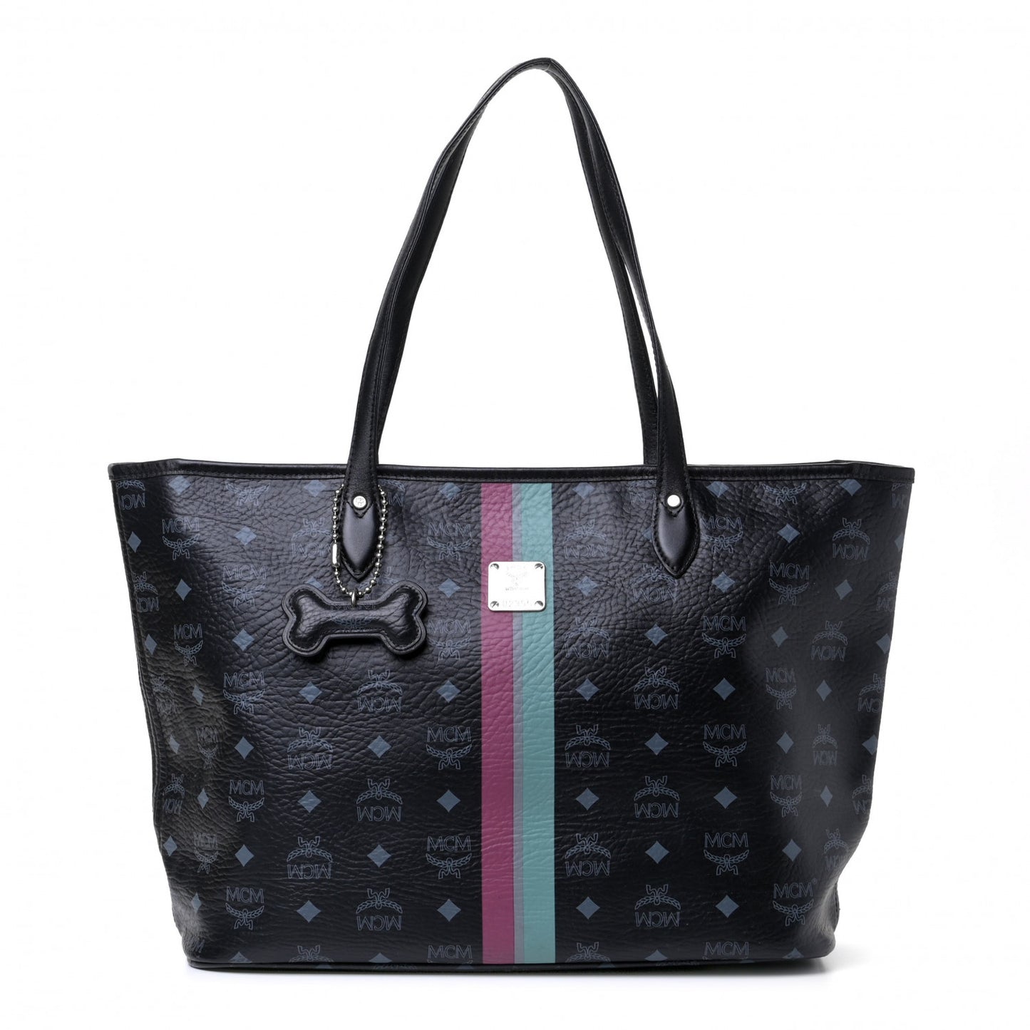 Visetos Dog Bone Striped Shopper Tote Black