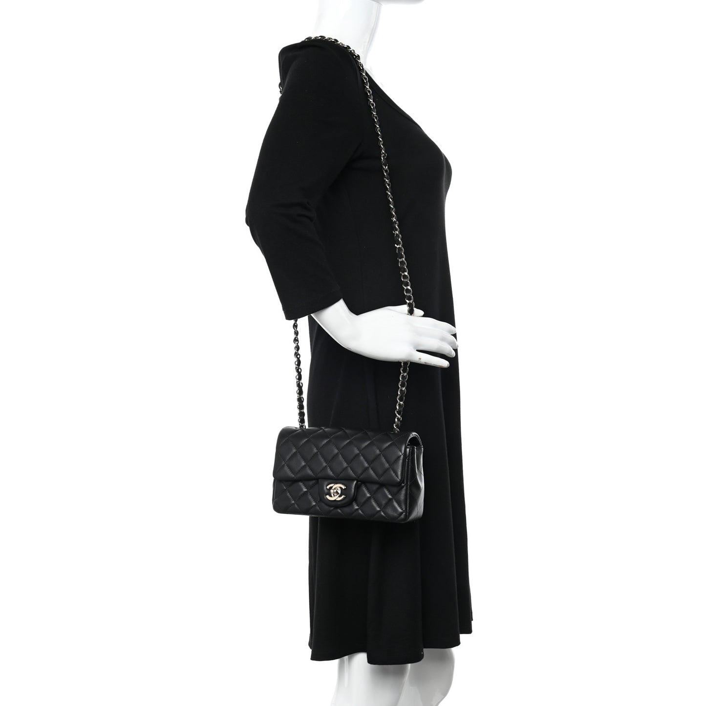 Lambskin Quilted Mini Rectangular Flap Black