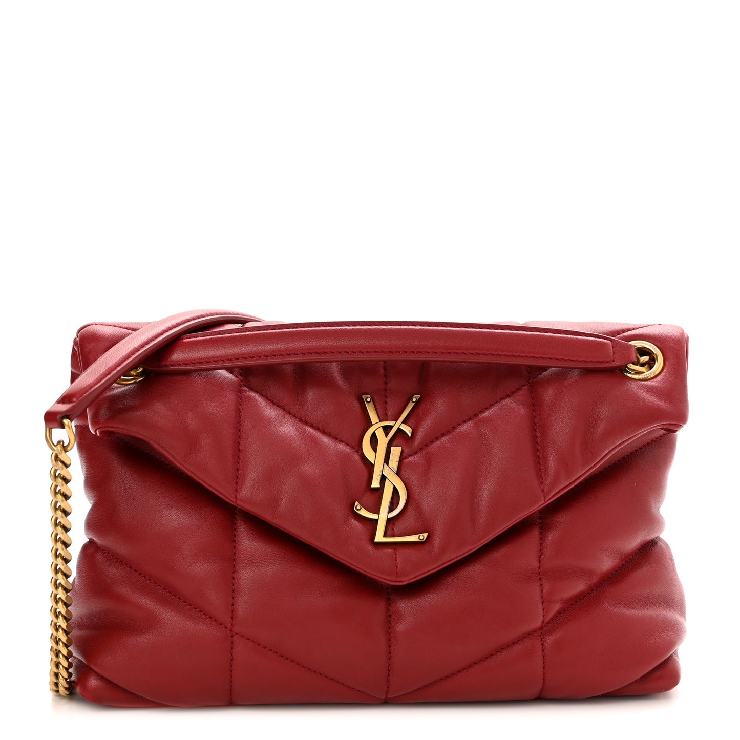 Lambskin Quilted Small Loulou Puffer Monogram Chain Satchel Red