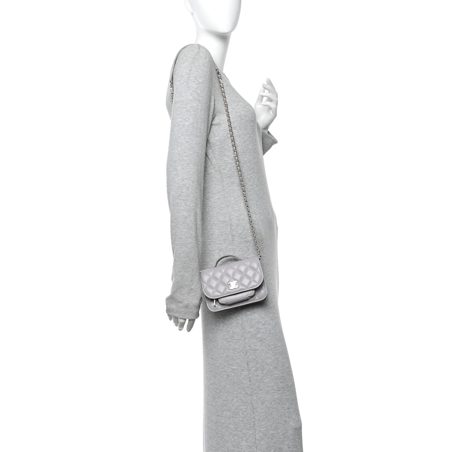 Caviar Quilted Mini Business Affinity Flap Grey