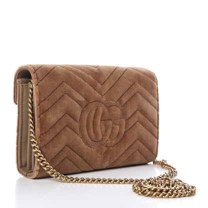 Gucci Velvet Matelasse GG Marmont Chain Wallet Taupe 3 of 11