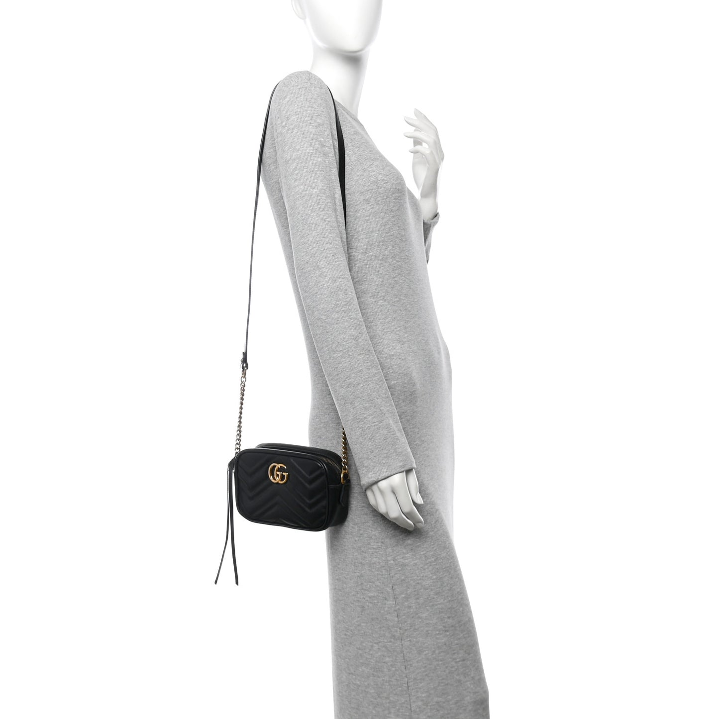 Calfskin Matelasse Mini GG Marmont Chain Shoulder Bag Black