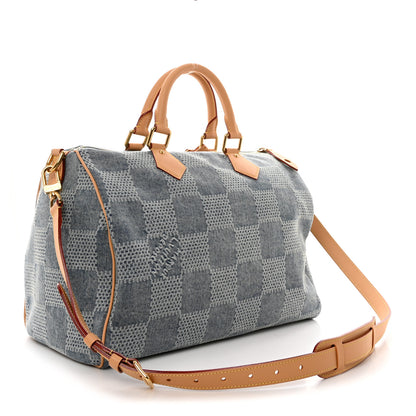 Louis Vuitton Damier Denim 3D Speedy Bandouliere 40 Bleu 2 of 8