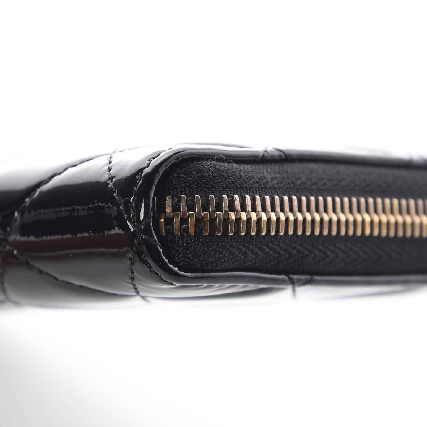 Patent Quilted Large Gusset Zip Around Wallet Black