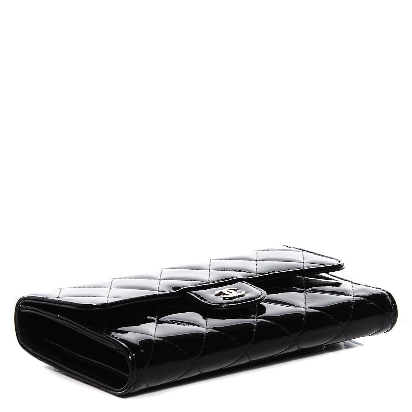 Patent Quilted Large Flap Wallet Black