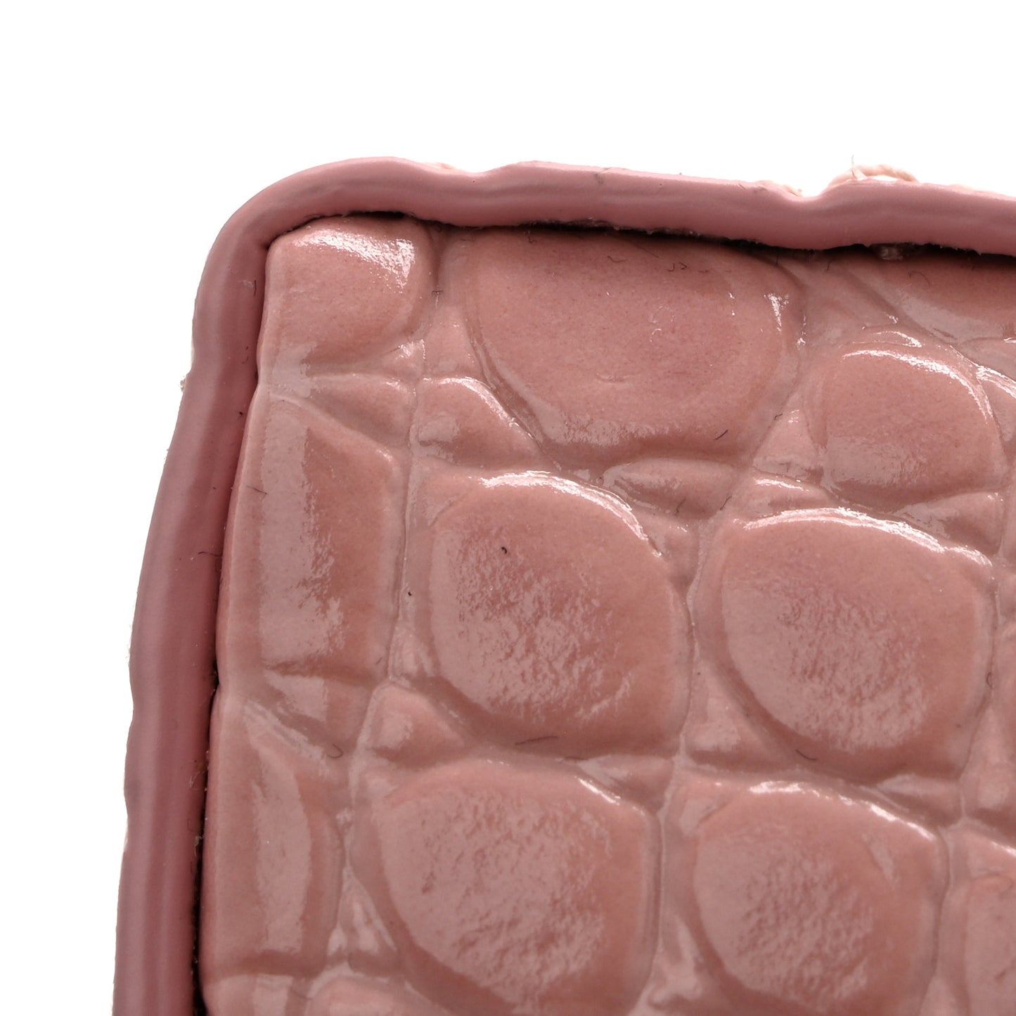Calfskin Crocodile Embossed Crococo Top Handle Slim Vanity Case With Chain Light Pink