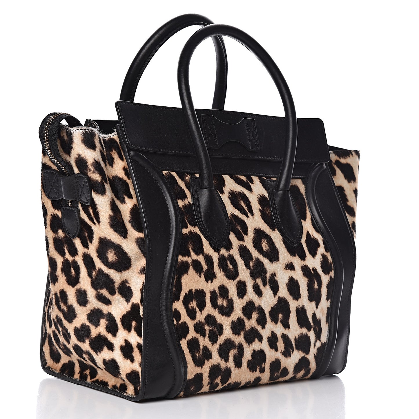 Leopard Pony Hair Mini Luggage Brown