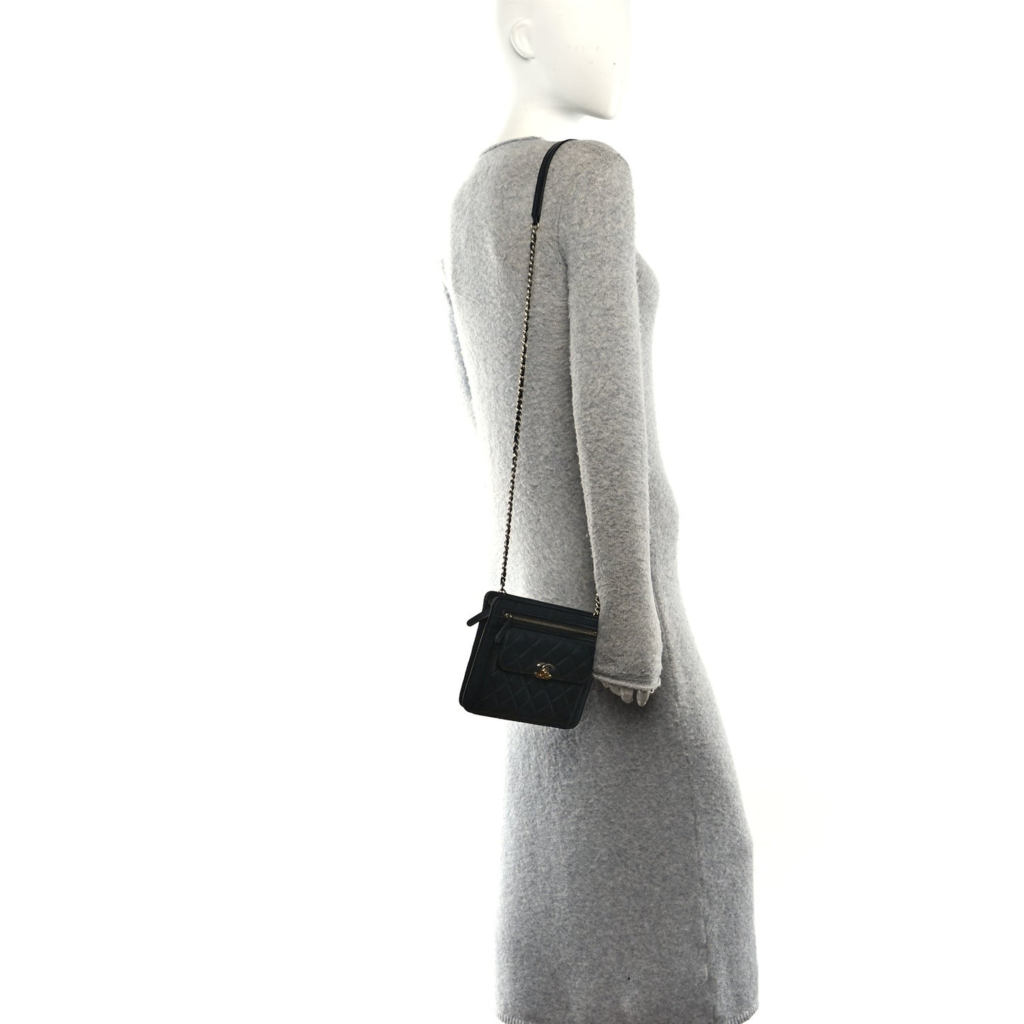 Lambskin Quilted Square Front Pocket Clutch With Chain Black