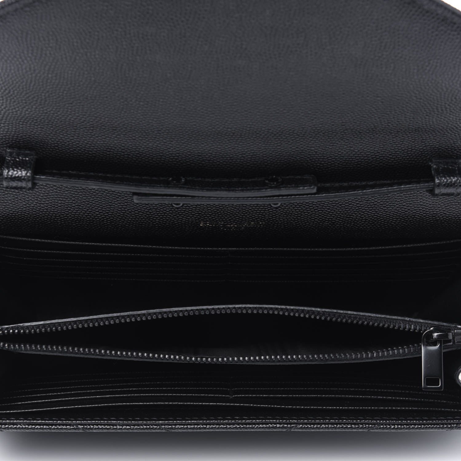 Saint Laurent Grain De Poudre Matelasse Chevron Monogram Chain Wallet Black 4 of 10
