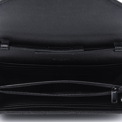 Saint Laurent Grain De Poudre Matelasse Chevron Monogram Chain Wallet Black 4 of 10