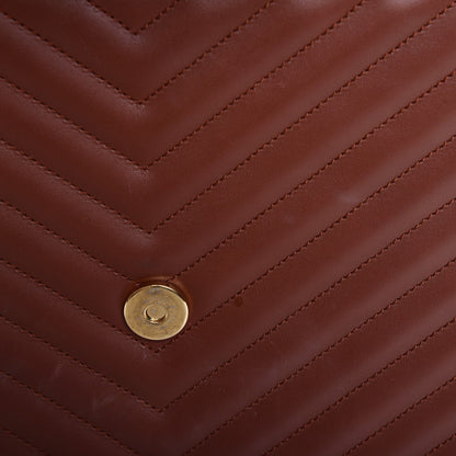 Saint Laurent Smooth Calfskin Matelasse Chevron Large Monogram Satchel Brown 12 of 12