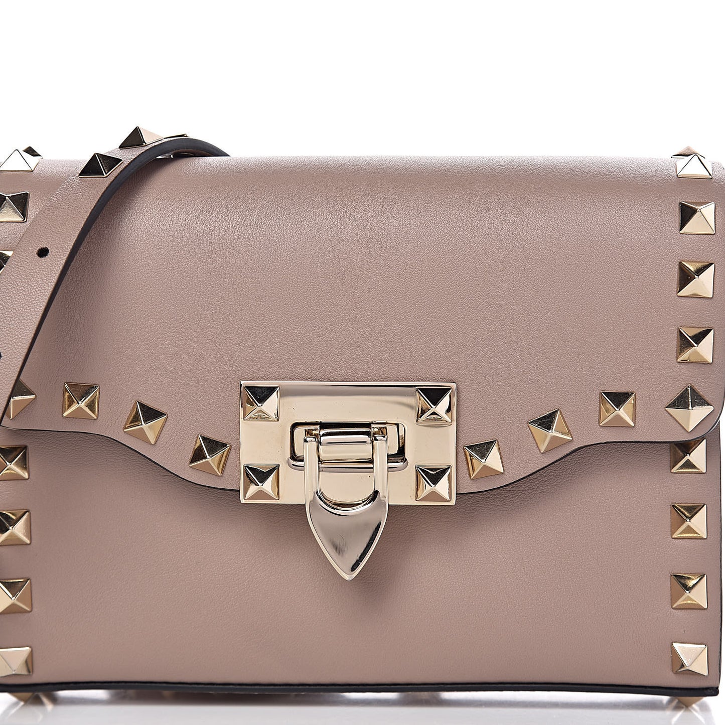 Vitello Mini Rockstud Flip Lock Crossbody Bag Poudre