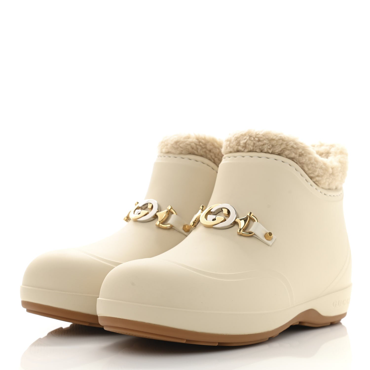 Gucci Rubber Wool Womens Crossy Ankle Boots 35 Mystic White Butterscotch 3 of 9