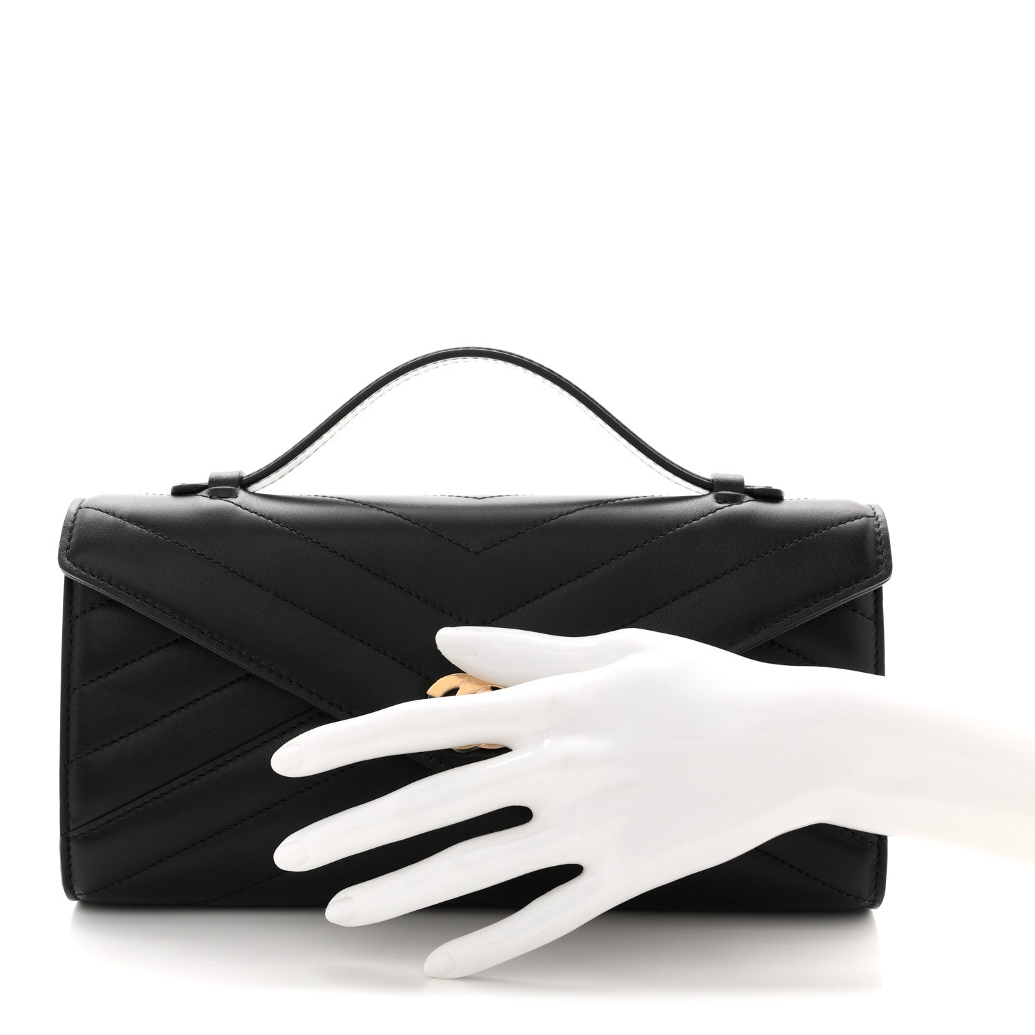Chanel Lambskin Chevron Quilted Top Handle Envelope Clutch Black