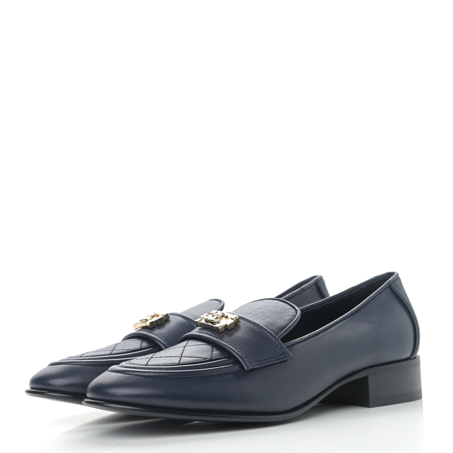 Chanel Lambskin Quilted Womens CC Loafers 37 Navy 3 of 12