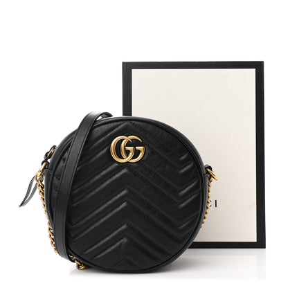 Gucci Azalea Calfskin Matelasse Heart Mini GG Marmont Round Shoulder Bag Black 11 of 11