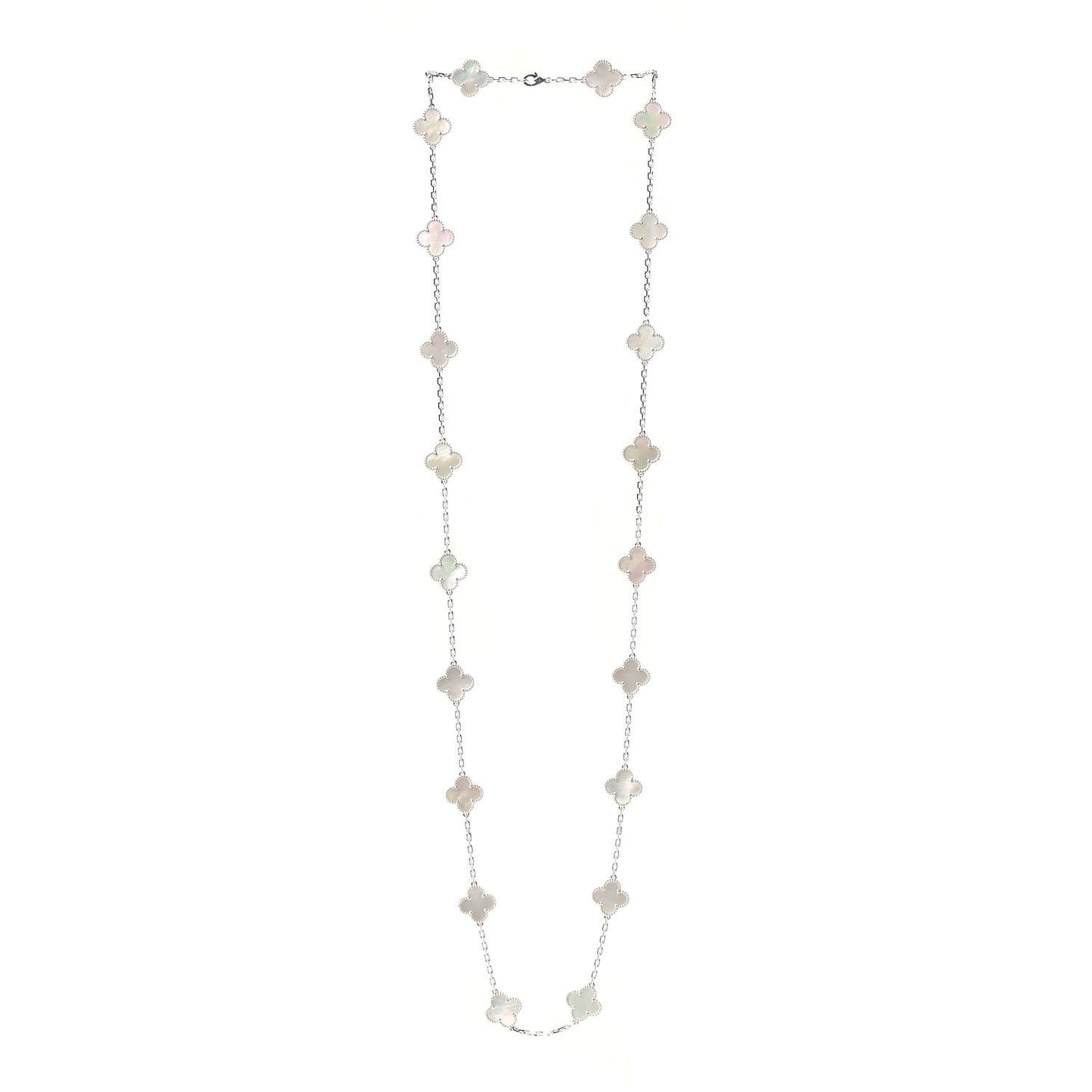 18K White Gold Mother of Pearl 20 Motifs Vintage Alhambra Necklace