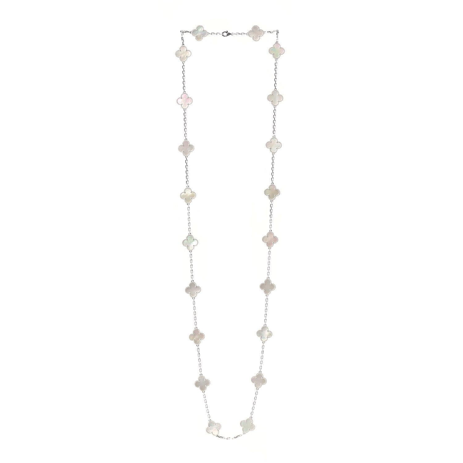 Van Cleef & Arpels 18K White Gold Mother of Pearl 20 Motifs Vintage Alhambra Necklace 3 of 7