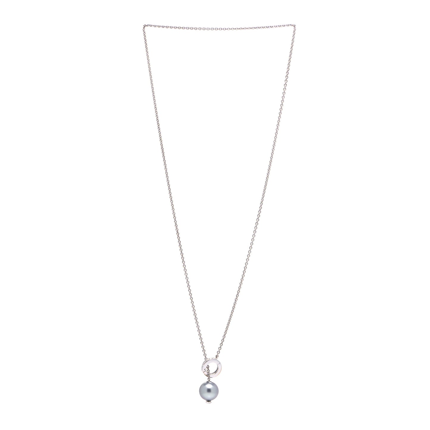 18K White Gold Diamond Black South Sea Pearl 10mm Pearls In Motion Lariat Necklace