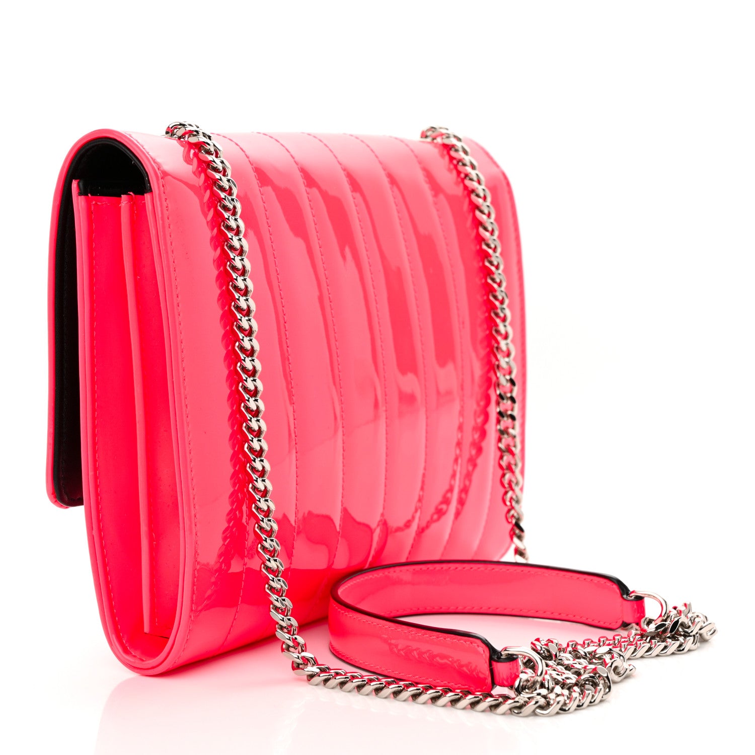 Saint Laurent Patent Calfskin Matelasse Monogram Vicky Chain Wallet Neon Pink 3 of 11
