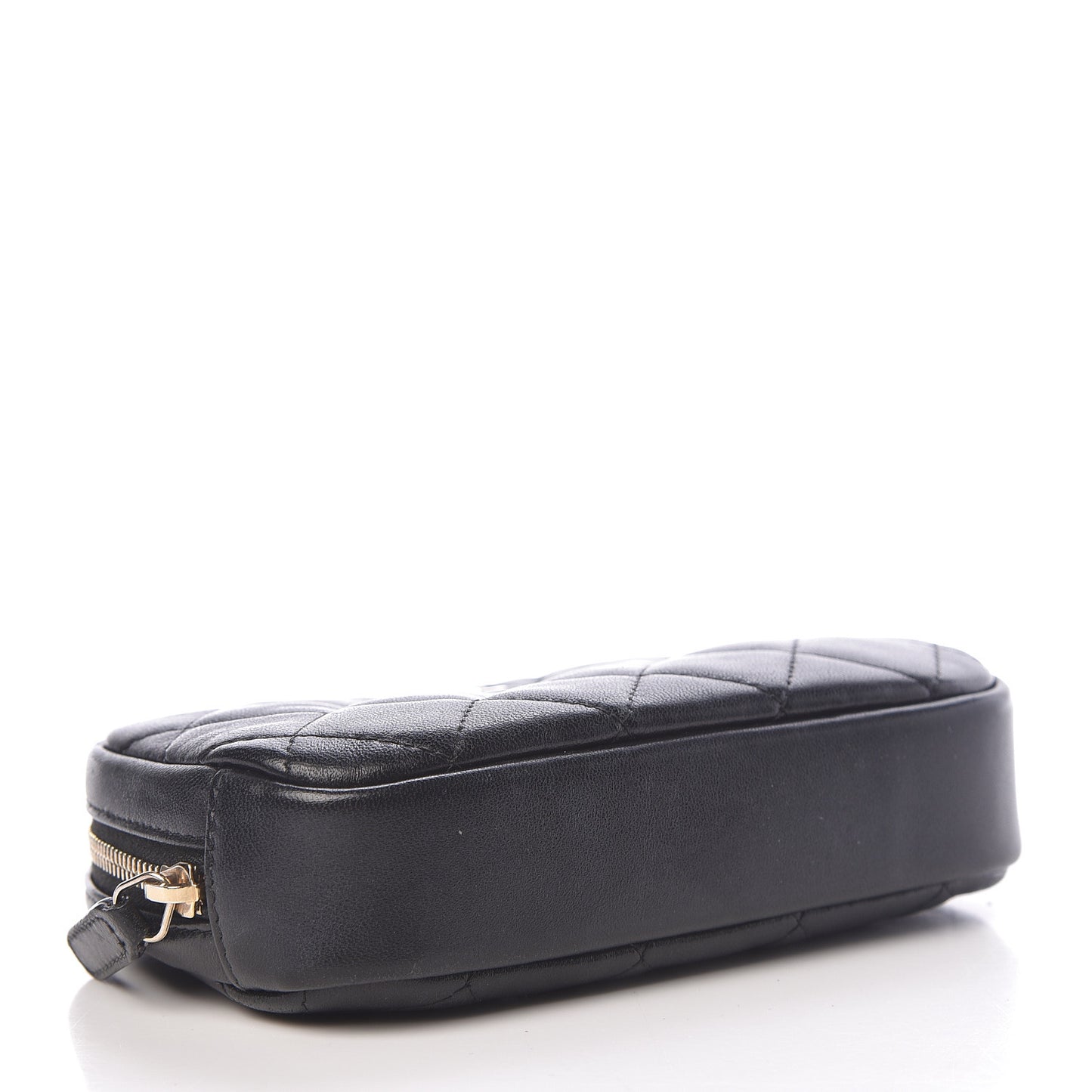 Lambskin Quilted Small Curvy Pouch Cosmetic Case Black