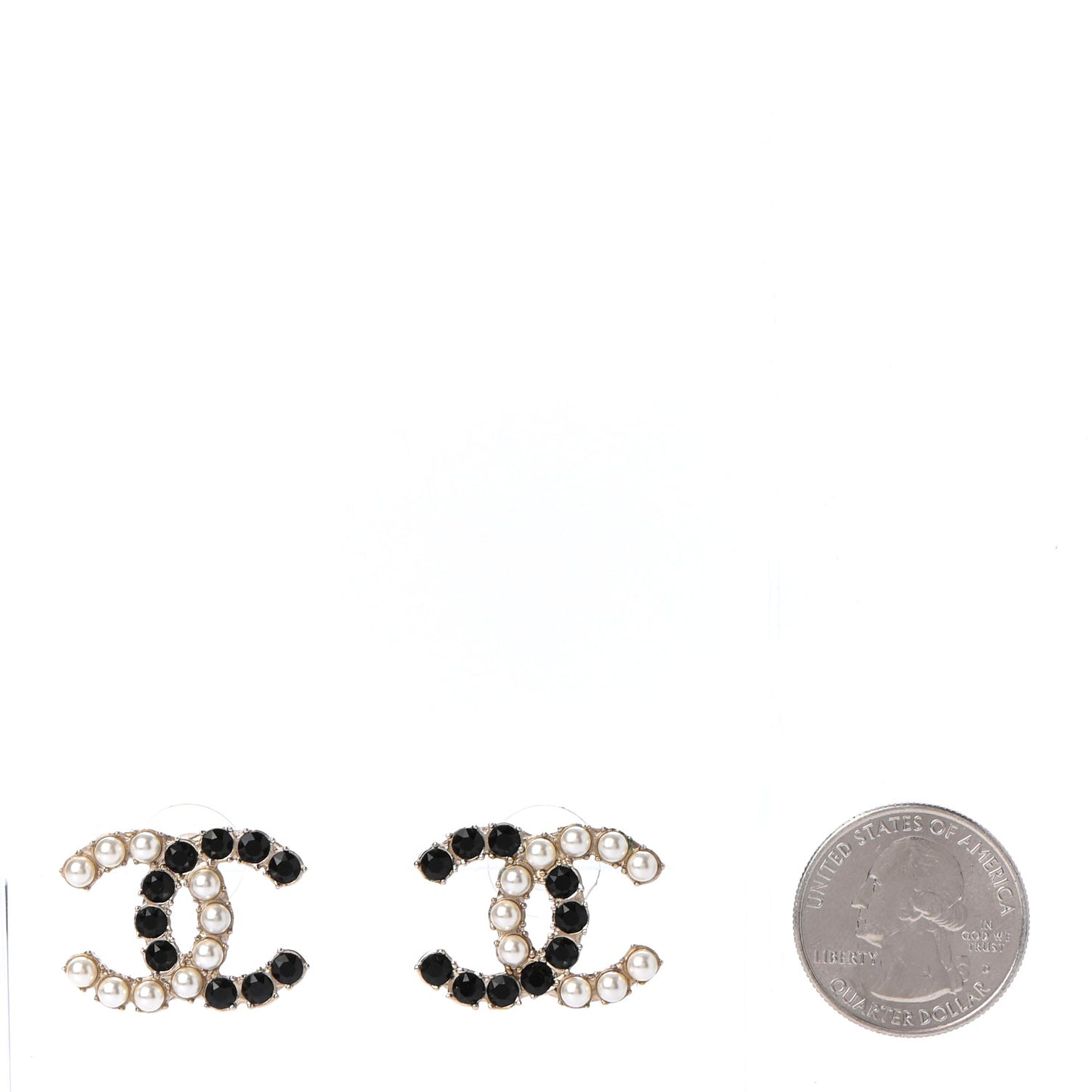 Resin Pearl CC Dazzling Domino Earrings Gold Black