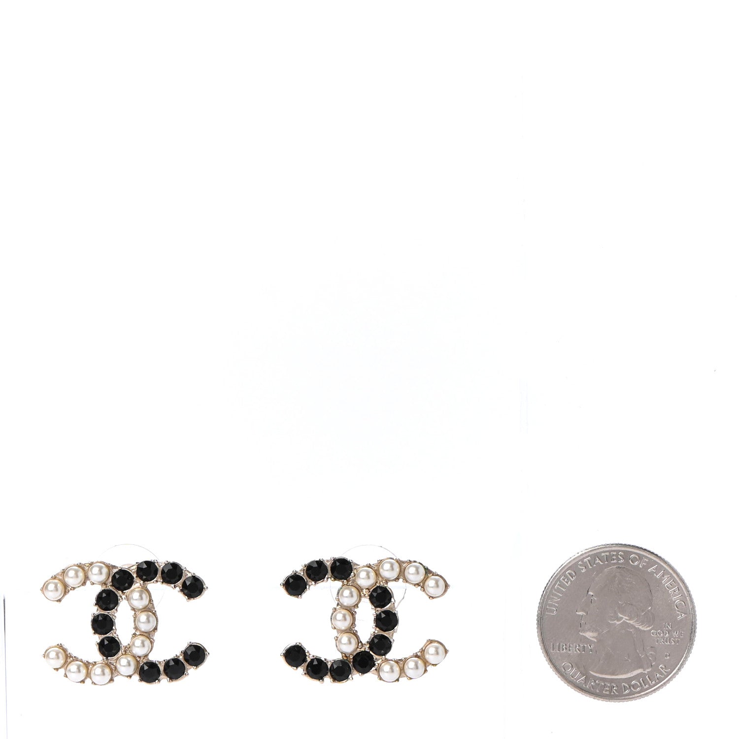 Chanel Resin Pearl CC Dazzling Domino Earrings Gold Black 2 of 5