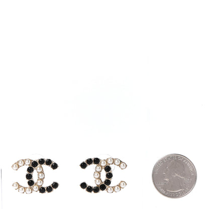 Chanel Resin Pearl CC Dazzling Domino Earrings Gold Black 2 of 5