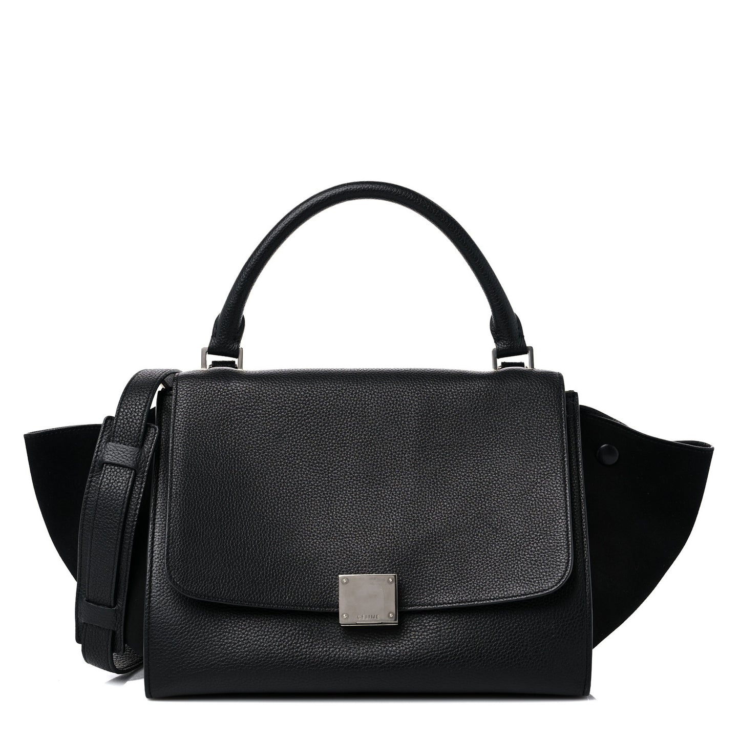Drummed Calfskin Suede Medium Trapeze Black