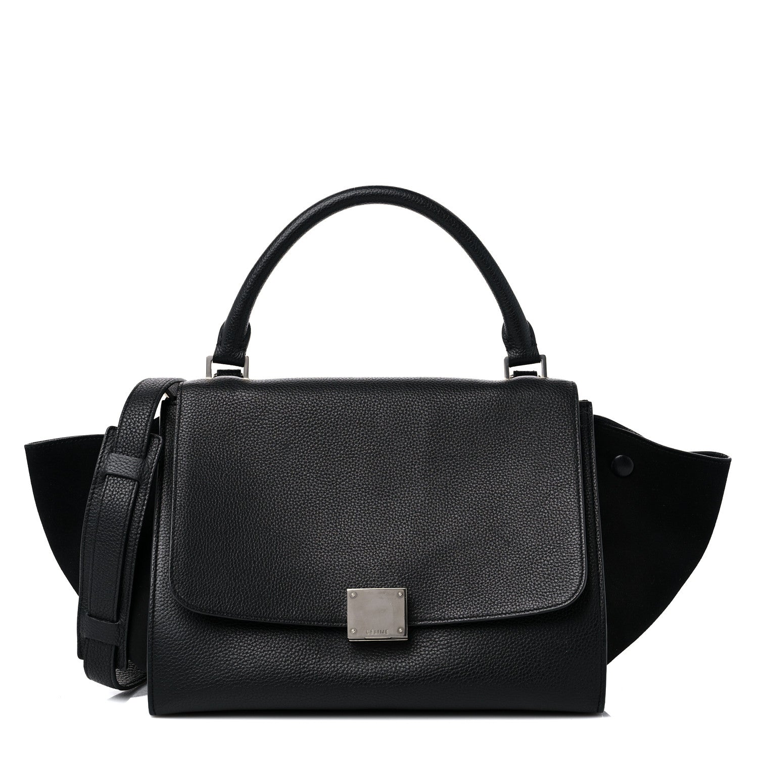 Celine Drummed Calfskin Suede Medium Trapeze Black 1 of 13