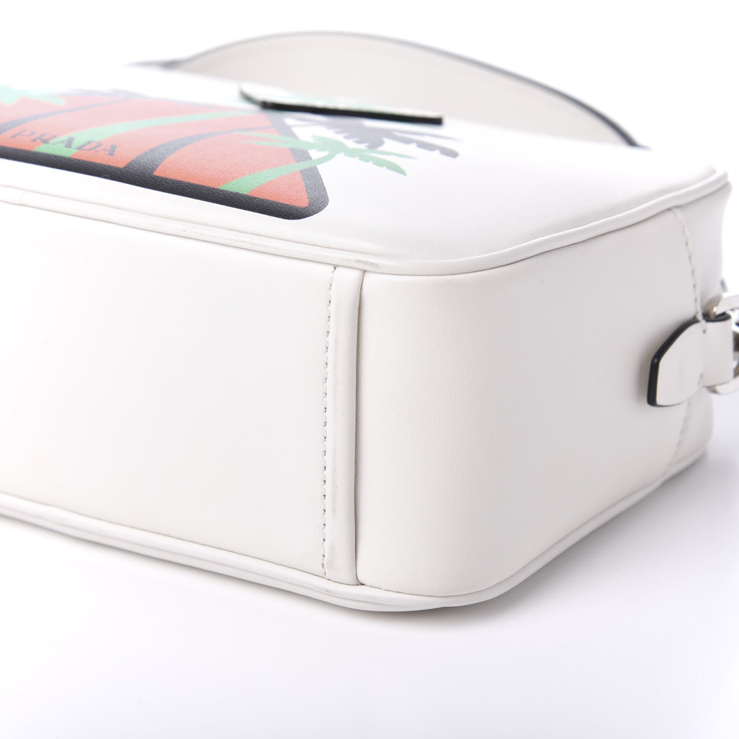 Prada City Calf Palm Tree Print Camera Bag White Papaya 7 of 9