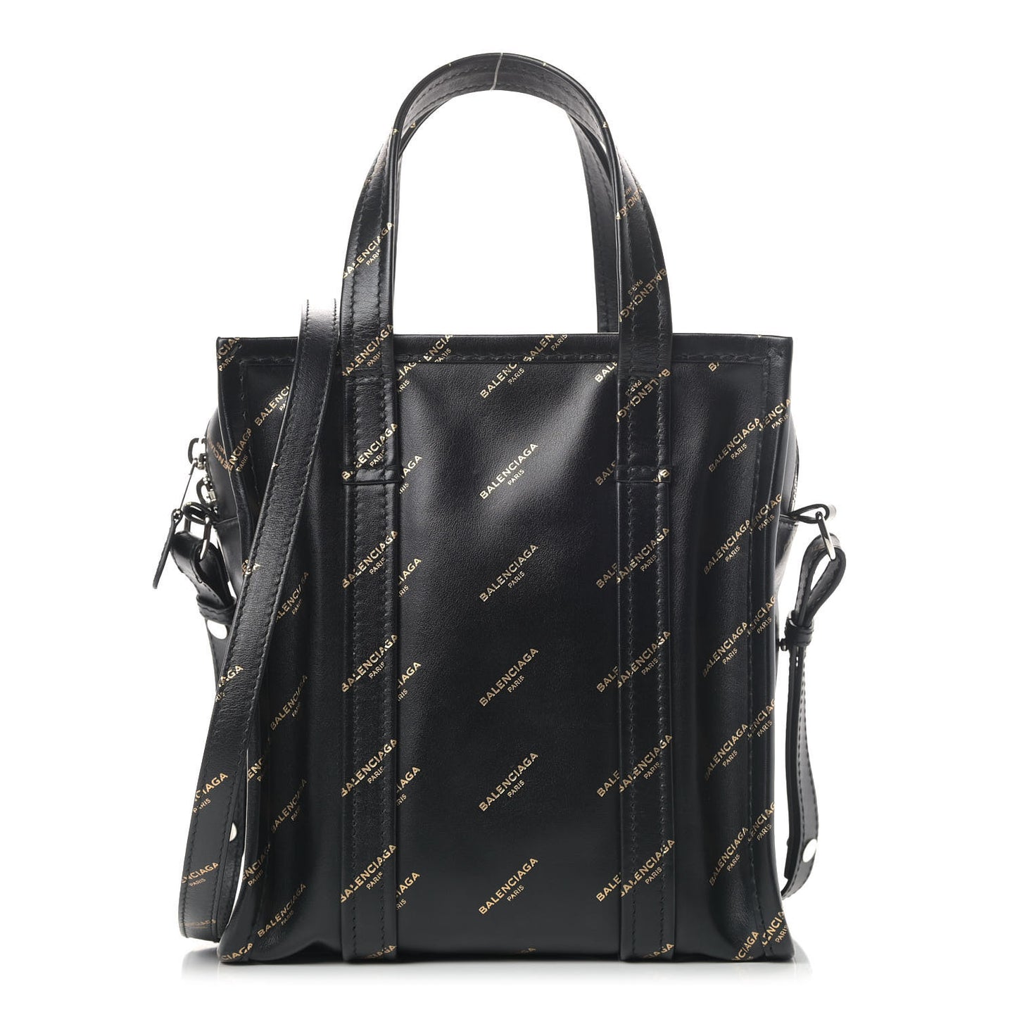 Calfskin Allover Logo XS Bazar Shopper Tote Black Gold