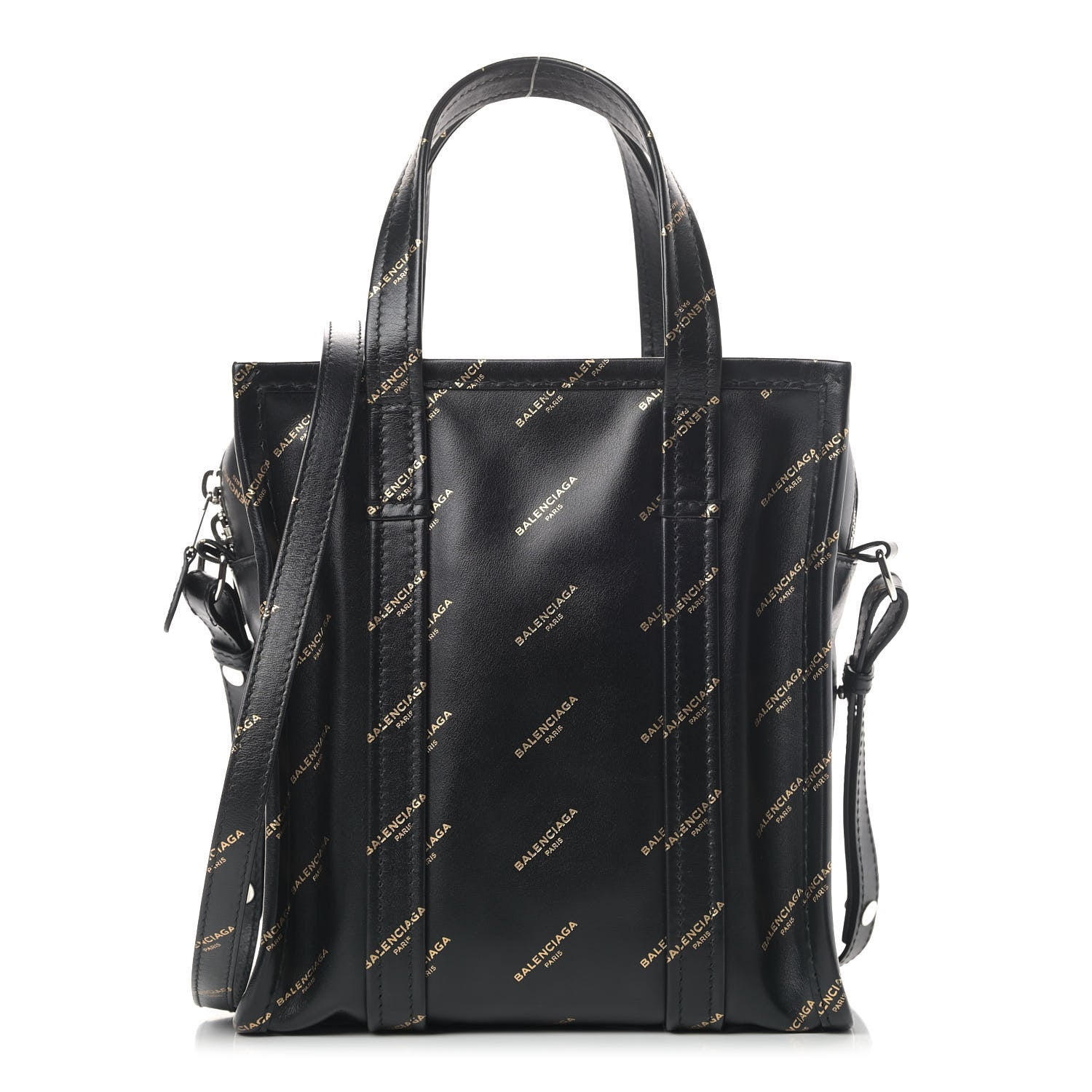 Balenciaga Calfskin Allover Logo XS Bazar Shopper Tote Black Gold 1 of 5