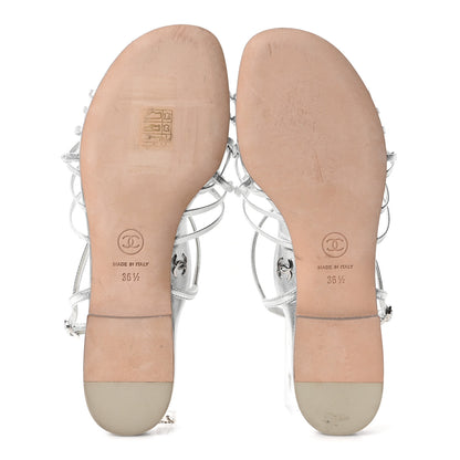 Chanel Laminated Lambskin CC Sandals 36.5 Silver 6 of 9