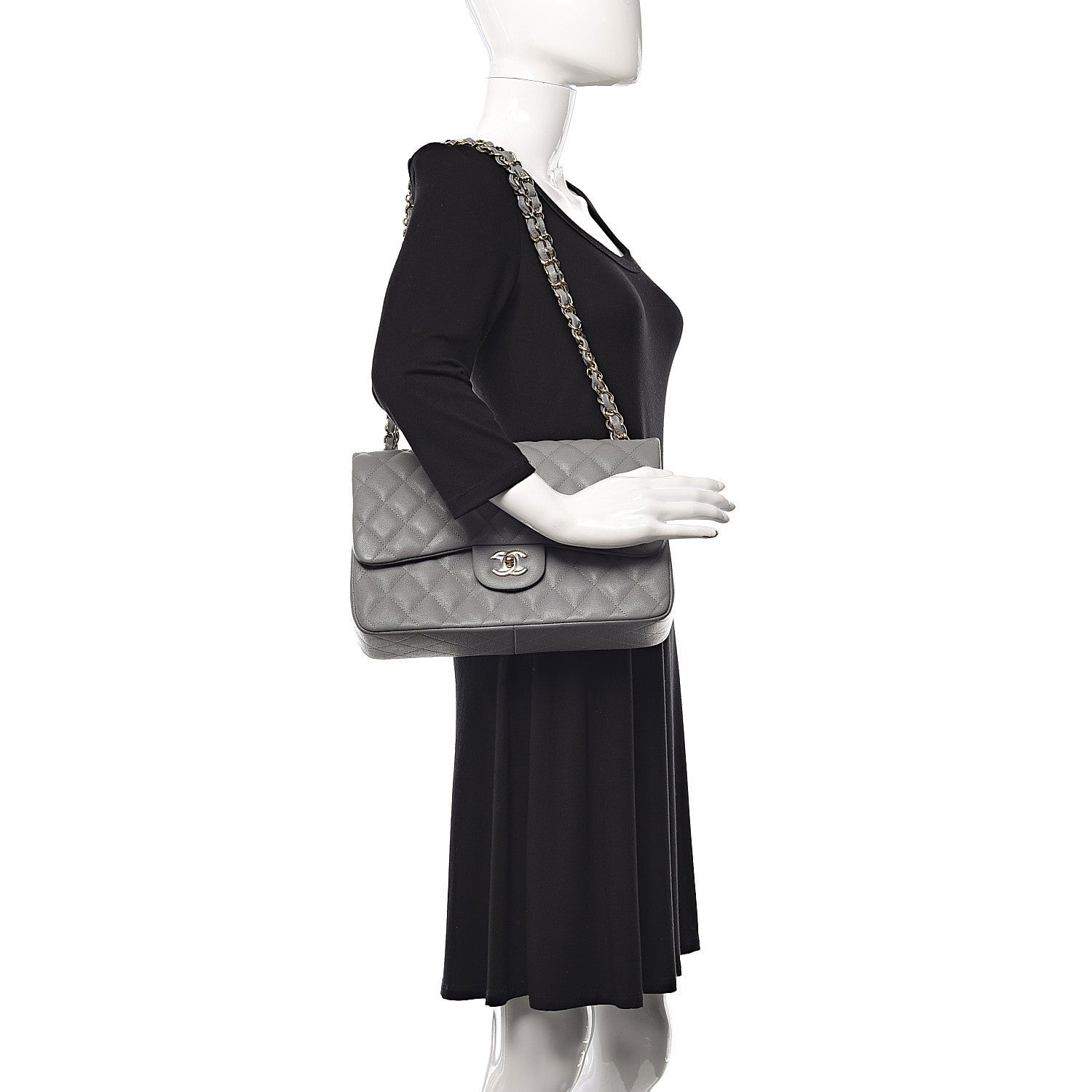 Chanel Caviar Quilted Jumbo Double Flap Grey 2 of 11