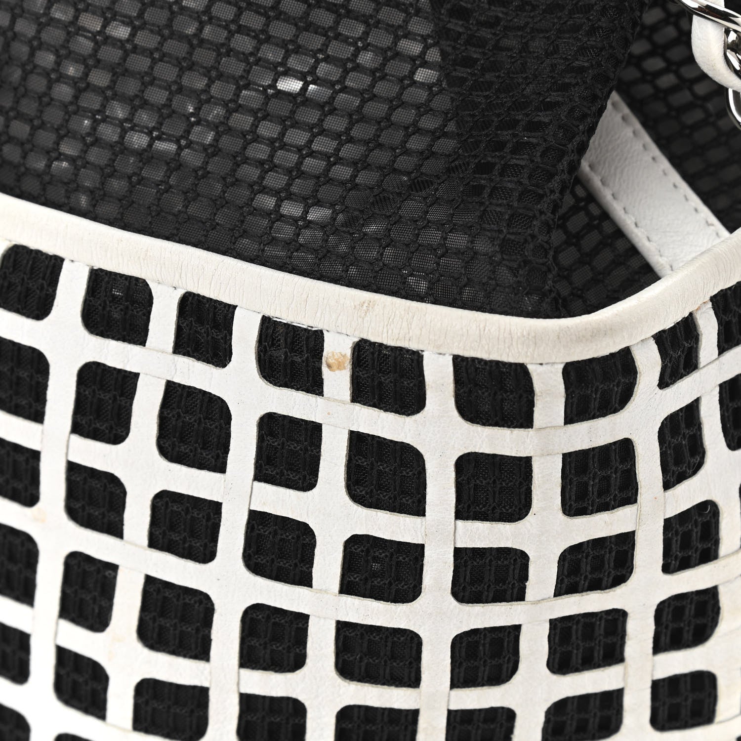 Chanel Calfskin Mesh Chain Bucket Bag Black White 14 of 17