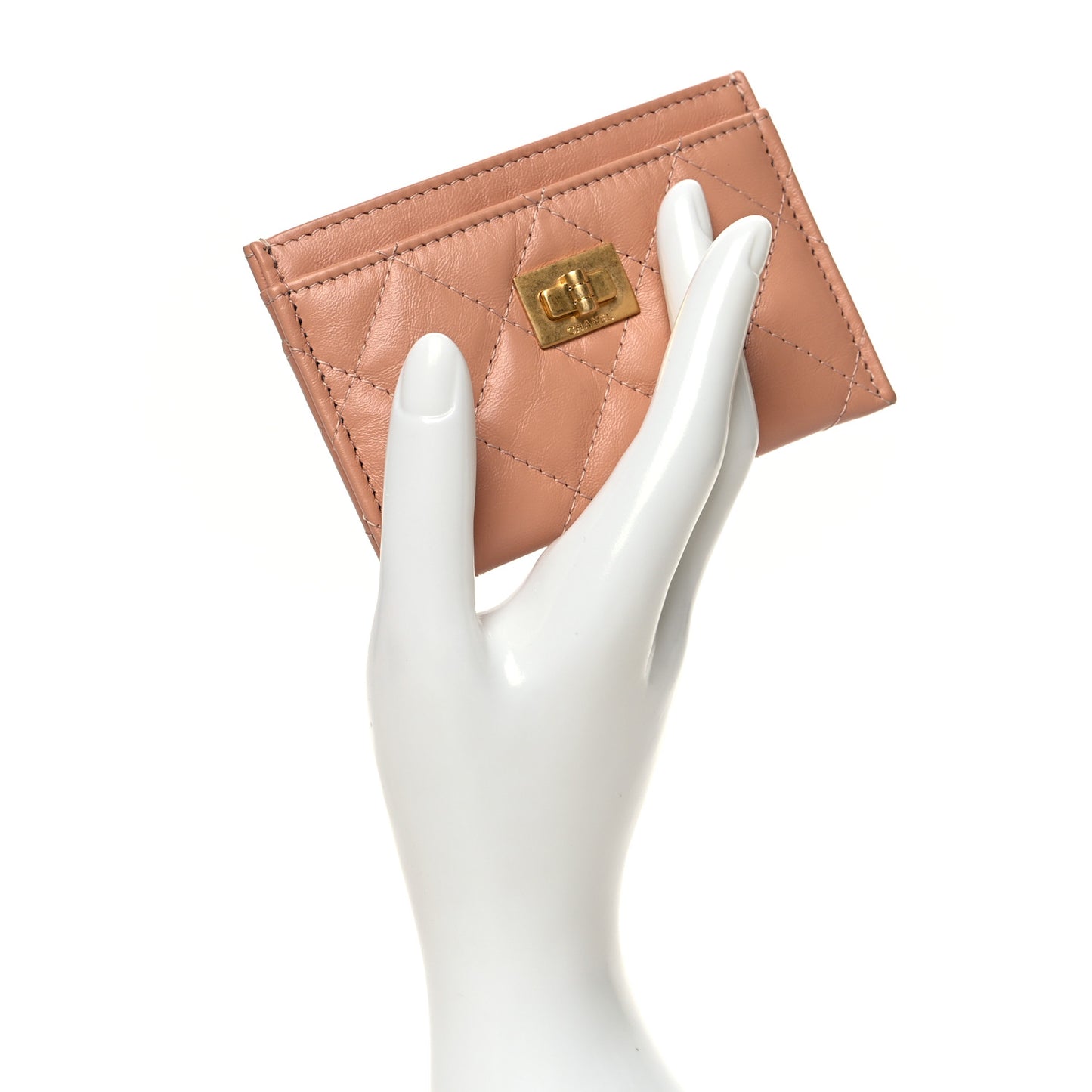 Aged Calfskin Quilted Reissue Card Holder Beige